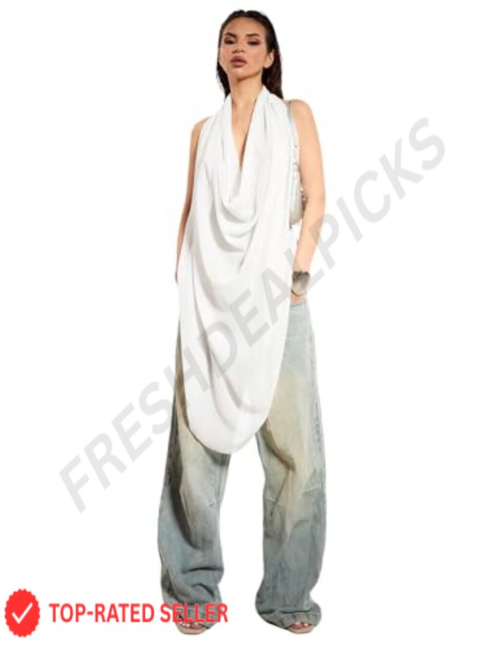Women's Backless Cowl Neck Sleeveless Long Tank Top Party Clubwear